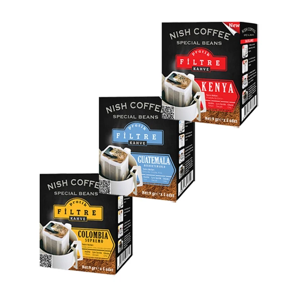 Nish Pratik Filtre Kahve  Kolombiya - Guatemala - Kenya 3lü ürün görseli