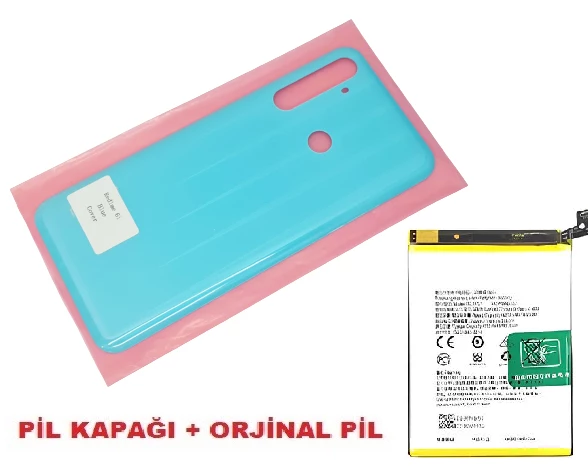 Tkgz Oppo Realme 6İ Arka Pil Batarya Kapağı + PİL (CAM) MAVİ