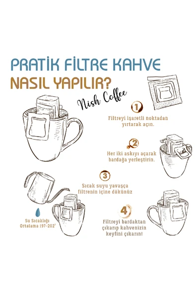 Nish Pratik Filtre Kahve Kolombiya - Guatemala - Kenya - Yüksek Kafein 4lü - Resim 6