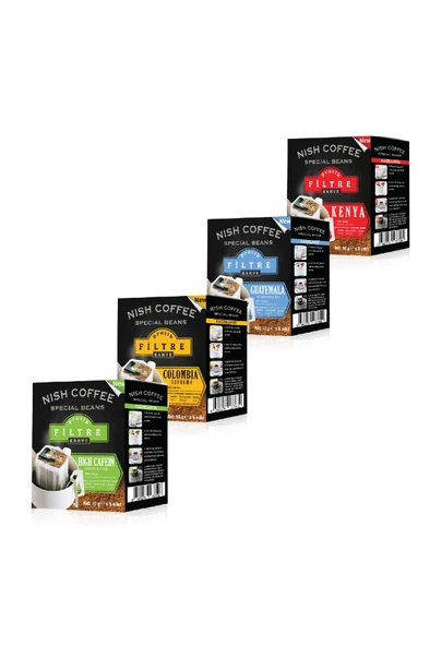 Nish Pratik Filtre Kahve Kolombiya - Guatemala - Kenya - Yüksek Kafein 4lü ürün görseli