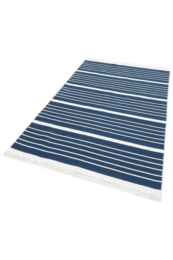 Arya Mavi Beyaz Rengi Yıkanabilir Çift Taraflı Modern Desenli Dokuma Kilim