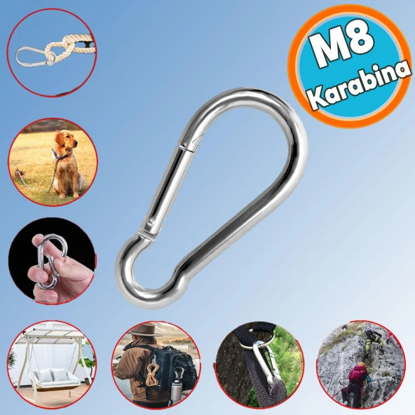 Karabina Yaylı Kanca Paslanmaz Çelik Kilit Tırmanma Dağcılık Kamp Ekipmanları Salıncak Hamak Anahtar Askı Kilidi (8 MM)