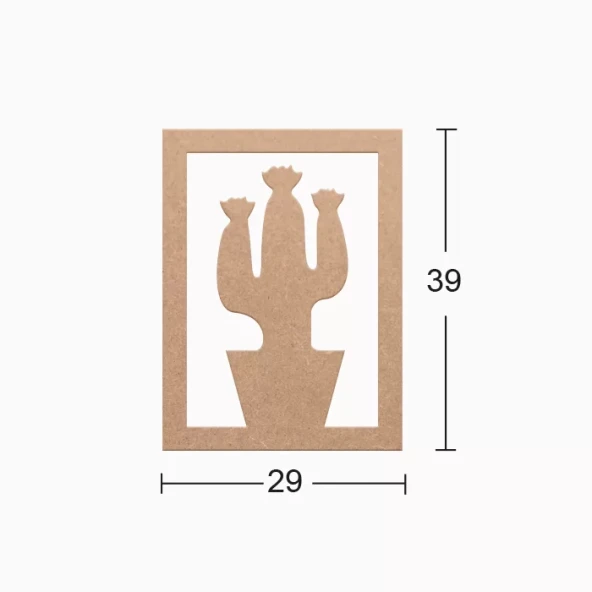 Hobi-Art DS 32 Boyanabilir Kaktüs Ağacı Desenli Ahşap Duvar Süsü