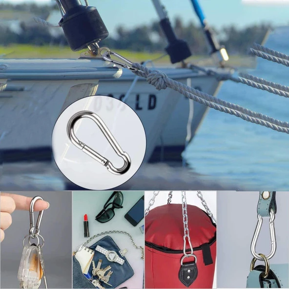Karabina Yaylı Kanca Paslanmaz Çelik Kilit Tırmanma Dağcılık Kamp Ekipmanları Salıncak Hamak Anahtar Askı Kilidi (10 MM) - 4