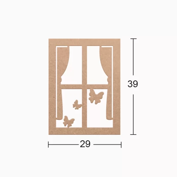Hobi-Art DS 46 Boyanabilir Ahşap Pencerede Kelebek Desenli Duvar Süsü ürün görseli