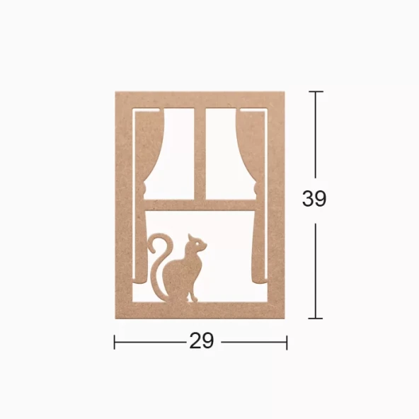 Hobi-Art DS 48 Boyanabilir Ahşap Pencerede Kedi Desenli Duvar Süsü