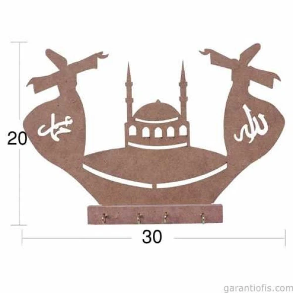 Hobi-Art A 035 Boyanabilir Ahşap Anahtarlık Kutusu Obje (Mevlana ve Cami)