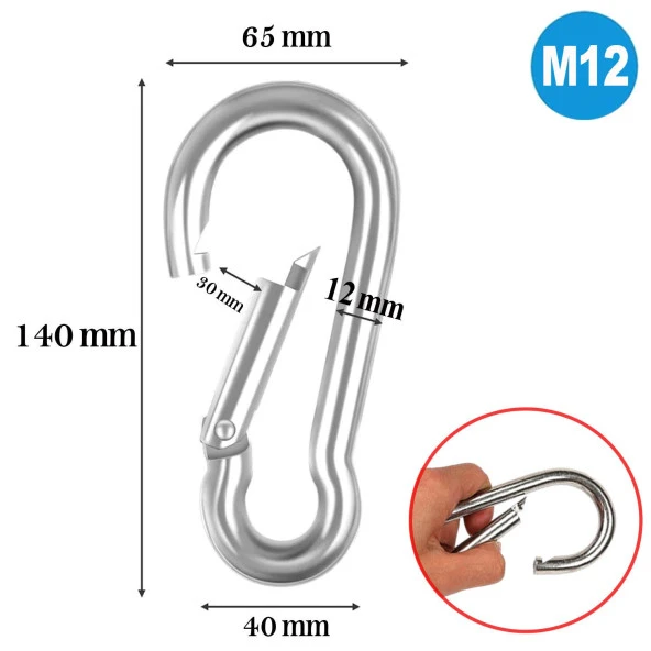Karabina Yaylı Kanca Paslanmaz Çelik Kilit Tırmanma Dağcılık Kamp Ekipmanları Salıncak Hamak Anahtar Askı Kilidi (12 MM) - 2