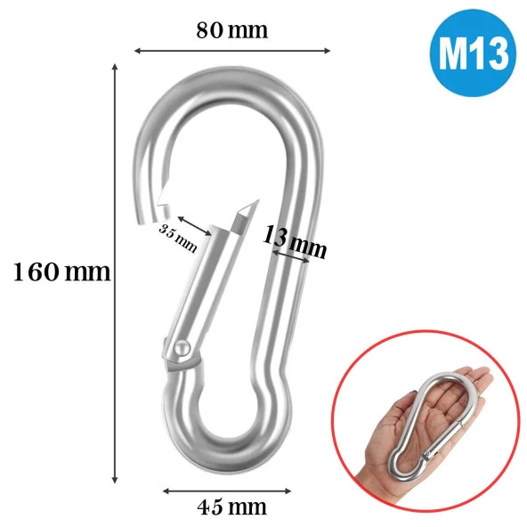 Karabina Yaylı Kanca Paslanmaz Çelik Kilit Tırmanma Dağcılık Kamp Ekipmanları Salıncak Hamak Anahtar Askı Kilidi (13 MM) - 2