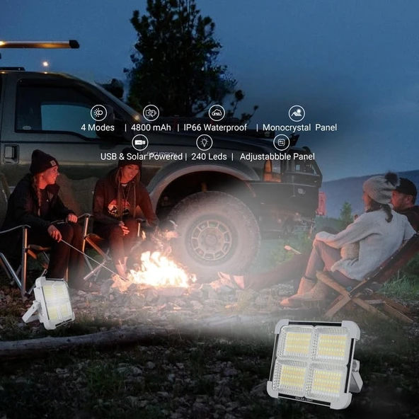 Portatif Solar LED Projektör Cata 200W Güneş Enerjili Seyyar LED Işık Taşınabilir Sokak Aydınlatması IP44 - 5