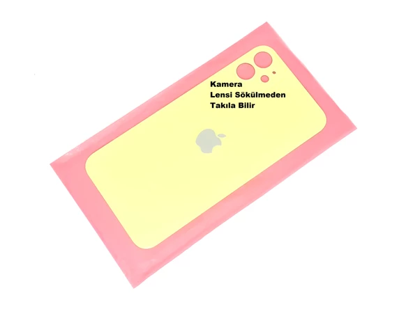 Tkgz İPhone 11 Arka Pil Batarya Kapağı (CAM) Sarı - 1