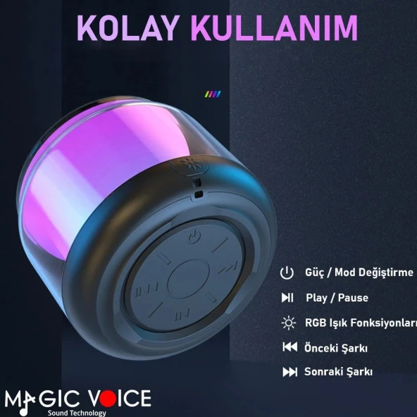Bluetooth Hoparlör S-300 Şeffaf Camlı Renkli 5 Watt Taşınabilir Magicvoice - 4