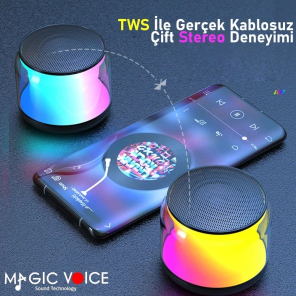 Bluetooth Hoparlör S-300 Şeffaf Camlı Renkli 5 Watt Taşınabilir Magicvoice - 5