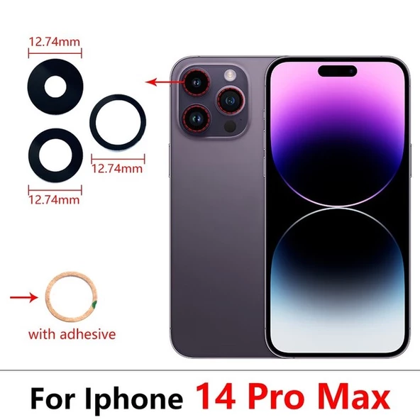 Tkgz İPhone 14 PRO MAX 3 LÜ Arka Kamera Camı Lens Yapışkanlı