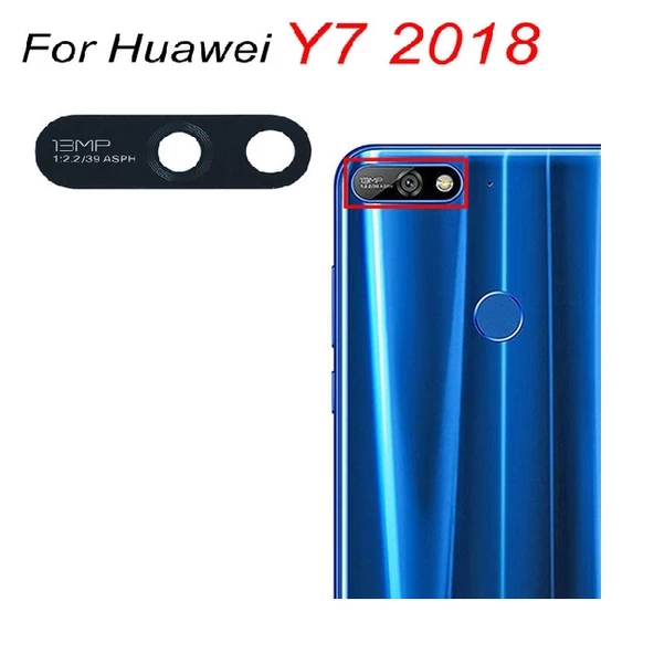 Tkgz Huawei Uyumlu Y7 2018  Arka Kamera Camı Lens Yapışkanlı