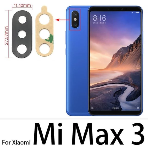 Tkgz Xiaomi Mİ MAX 3 Arka Kamera Camı Lens Yapışkanlı ürün görseli 1