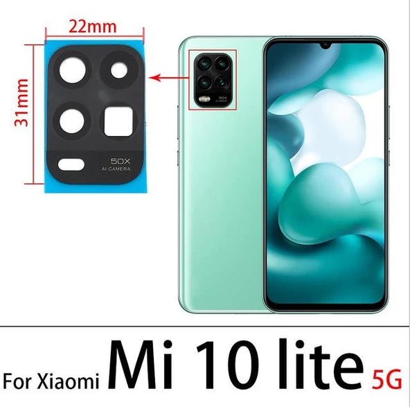 Tkgz Xiaomi Mİ 10 LİTE Arka Kamera Camı Lens Yapışkanlı