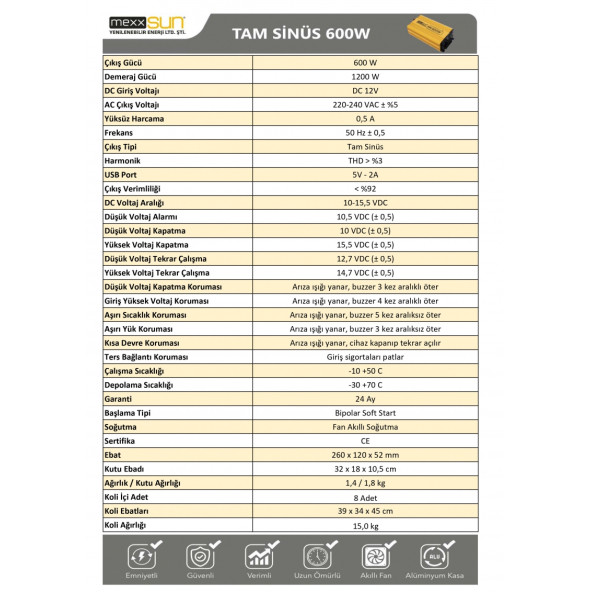Tam sinüs 12V 600W MEXXSUN - 5