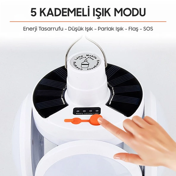 Solar Panelli Şarjlı 5'li Katlanabilir Acil Durum Kamp Lambası Powermaster - 8
