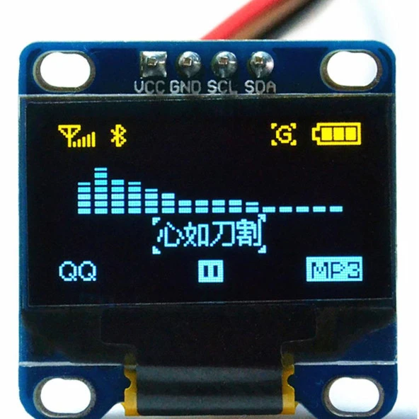 128x64 0.96 İnch I2C Oled Grafik Lcd Ekran 4 Pin(Mavi-Sarı)