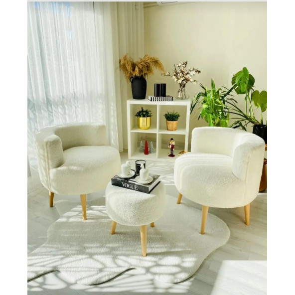 Çay Seti İkili Koltuk Berjer Ve Puf Takımı (salon, Balkon, Ofis) 3 Lü Takım