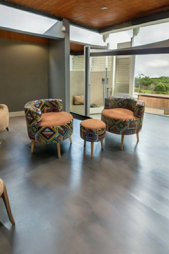 BEYLERBEYİ Çay Seti İkili Koltuk Berjer Ve Puf Takımı (salon, Balkon, Ofis) 3 Lü Takım