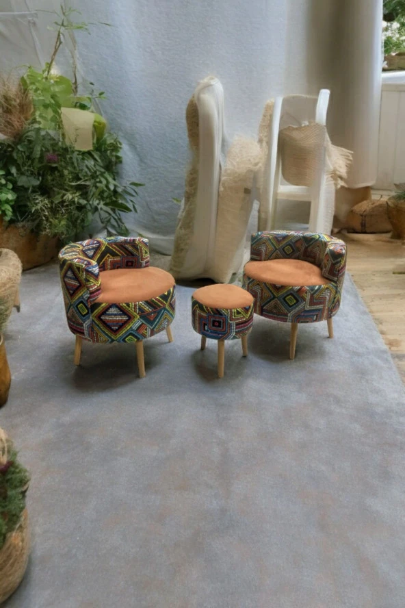 BEYLERBEYİ Çay Seti İkili Koltuk Berjer Ve Puf Takımı (salon, Balkon, Ofis) 3 Lü Takım - 2