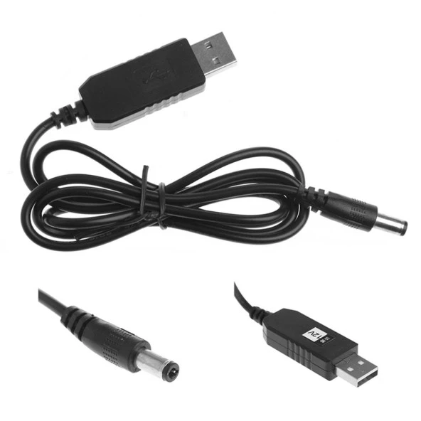 USB 5V-12V 1A Voltaj Yükseltici 1m(DC 5.5x2.5mm Adaptör Soketli)