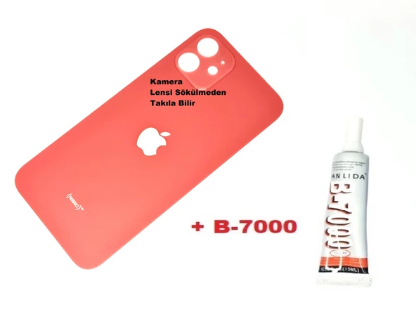 Tkgz İPhone 12 Arka Pil Batarya Kapağı (CAM+B-7000) KIRMIZI ürün görseli 1