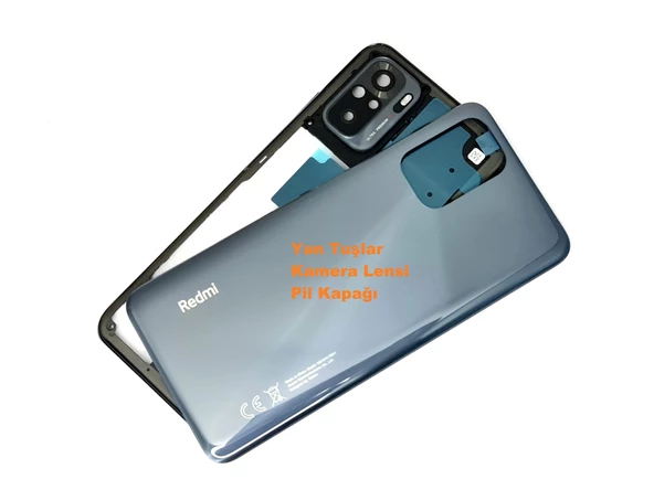 Tkgz Xiaomi Redmi NOTE 10 (4G) FULL ORJ KASA Arka Pil Batarya Kapağı (TAMİR SETİ) SİYAH - Resim 2