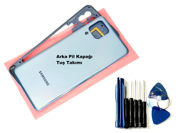 Tkgz Samsung Galaxy M32 FULL ORJ KASA Arka Pil Batarya Kapağı (TAMİR SETİ) MAVİ
