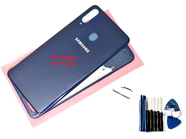 Tkgz Samsung Galaxy A20S KASA Arka Pil Batarya Kapağı (TAMİR SETİ) MAVİ