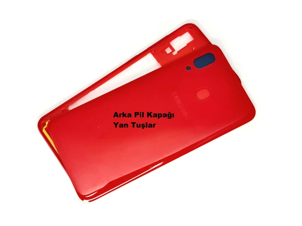 Tkgz Samsung Galaxy A20 A 205 KASA Arka Pil Batarya Kapağı (TAMİR SETİ) KIRMIZI - Resim 2