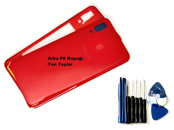 Tkgz Samsung Galaxy A20 A 205 KASA Arka Pil Batarya Kapağı (TAMİR SETİ) KIRMIZI ürün görseli 1