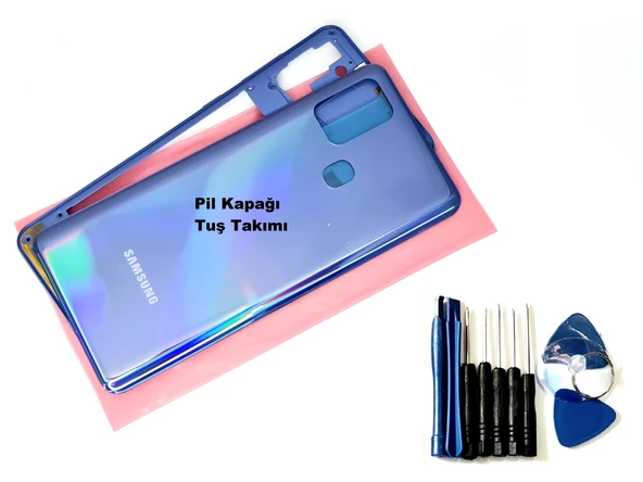 Tkgz Samsung Galaxy A21S KASA Arka Pil Batarya Kapağı (TAMİR SETİ) MAVİ
