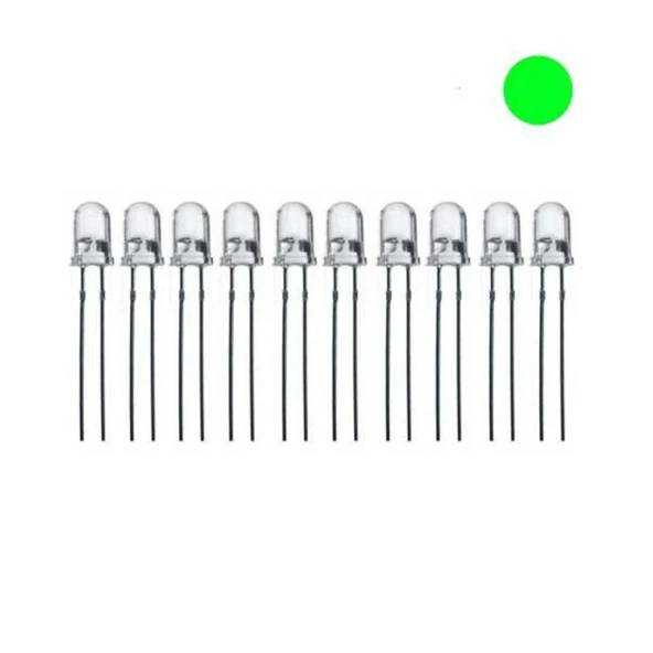 5mm Flaşörlü (Yanıp Sönen)Yeşil Led Paketi - 10 Adet