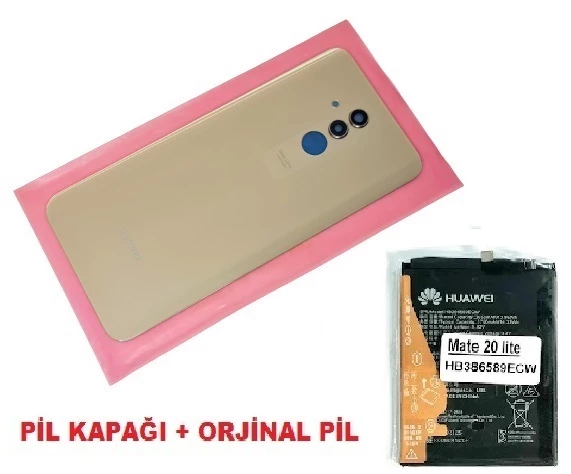 Huawei Uyumlu MATE 20 Lite Arka Pil Batarya Kapağı + PİL (LENSLİ CAM) GOLD