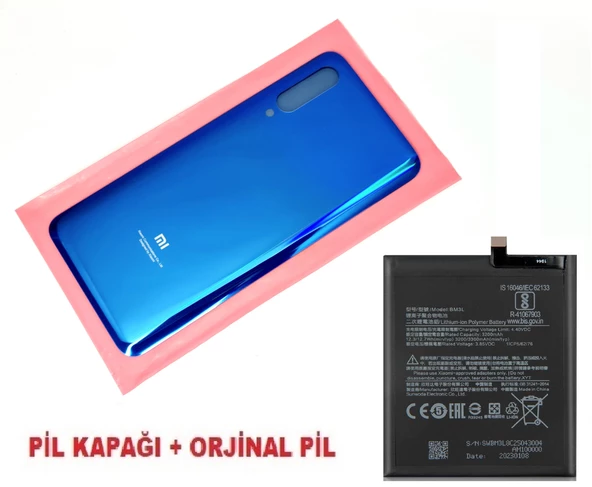 Tkgz Xiaomi Mi 9 Arka Kapak Batarya Pil Kapağı + PİL (CAM) MAVİ