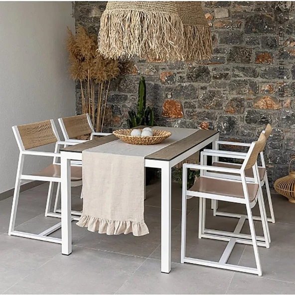 Buldan Keten Doğal Bohem Tarz Bej Fırfırlı Runner - 2