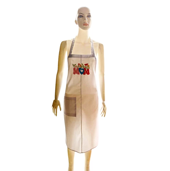 Benim Annem İlkbahar Çiçekleri Nakışlı Keten, Chef Mutfak Önlüğü - 2