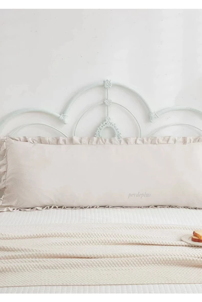 Naturel Buldan Keteni, Uzun Yastık Kılıfı, Fırfırlı Bej - 2