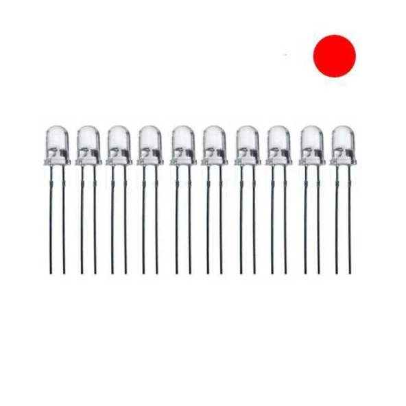 5mm Şeffaf Kırmızı Led Paketi - 50 Adet