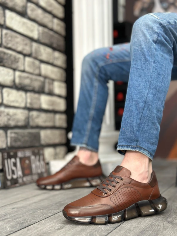 BA0344 İçi Dışı Hakiki Deri Rahat Taban Taba Sneakers Casual Erkek Ayakkabı - Resim 2