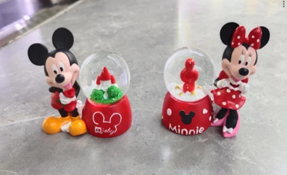 RGB Işıklı Miki&Mini Mouse Biblolu Kar Küresi Büyük Boy 12x14 cm