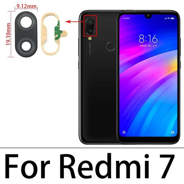 Xiaomi Redmi 7 Arka Kamera Camı Lens Yapışkanlı