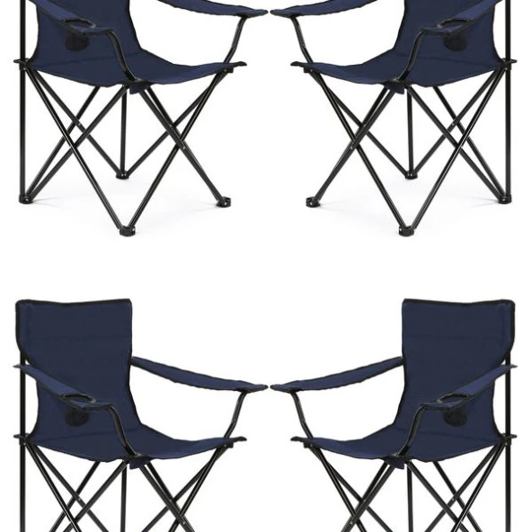 Walke 4 Lü Katlanabilir Kamp Sandalyesi Piknik Sandalyesi Plaj Sandalyesi Mavi Taşıma Çantalı
