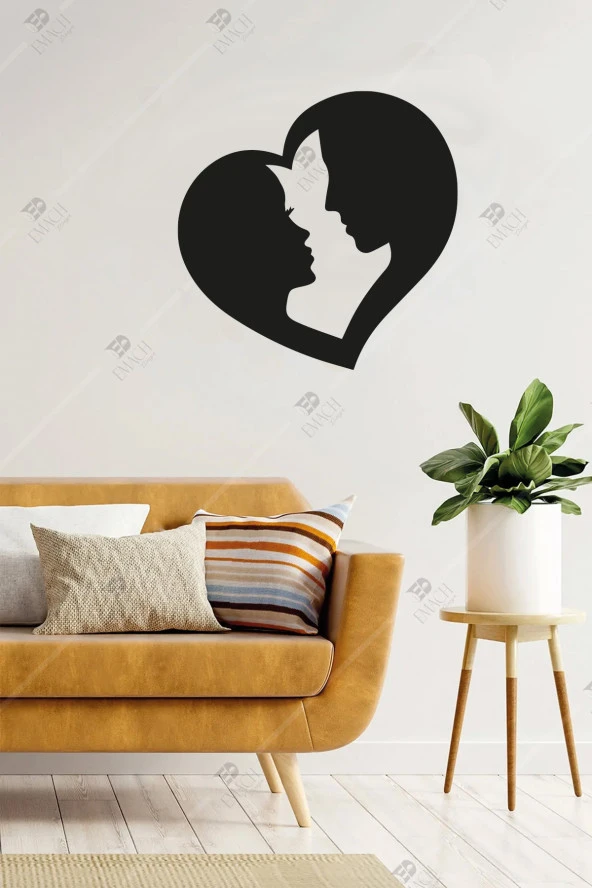 Kalp I?çinde Çift Romantik Ahşap Duvar Dekoru - 3 Mm Mdf - 35x35 Cm