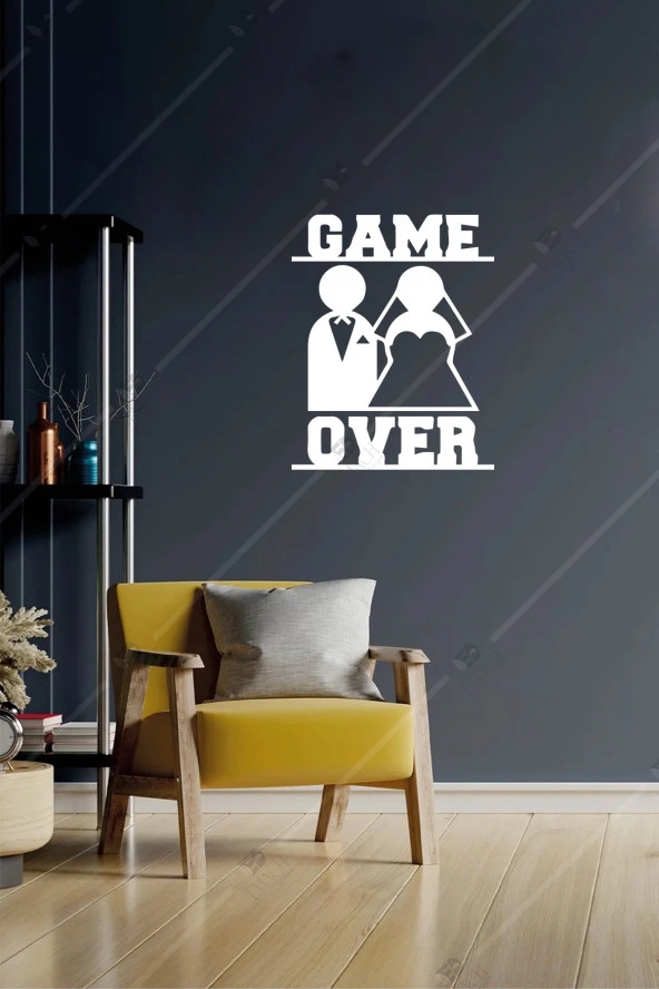 Game Over Evli Çift Ahşap Duvar Dekorasyonu Tablosu