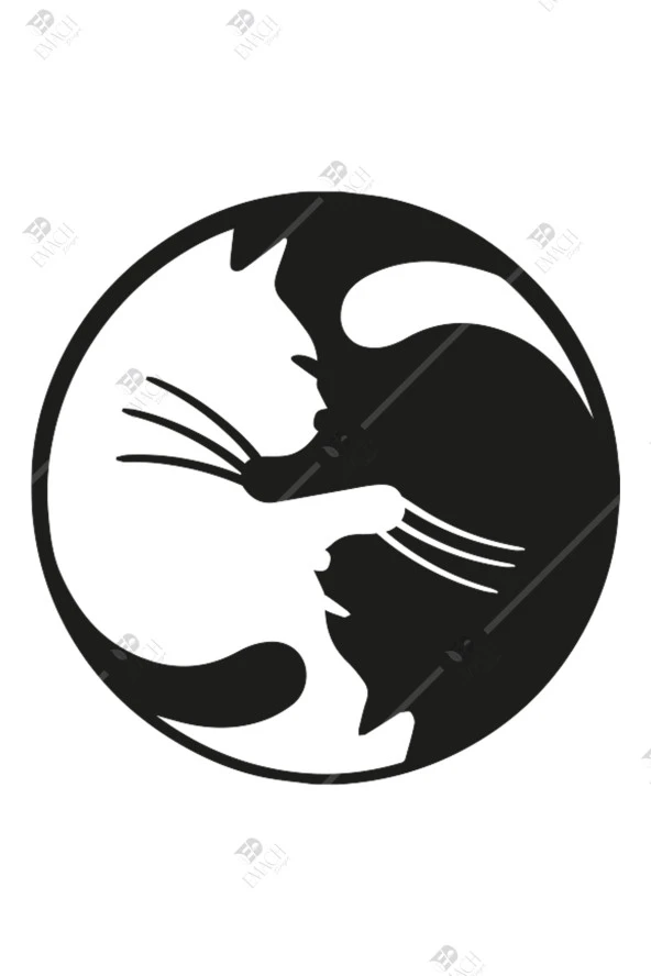 Yin Yang Kedi Temalı Ahşap Duvar Dekorasyonu Tablosu - 2