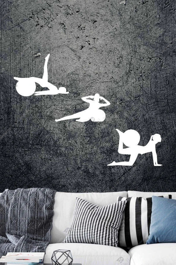 Pilates 3'lü Duvar Dekoru Seti Ahşap Tablo